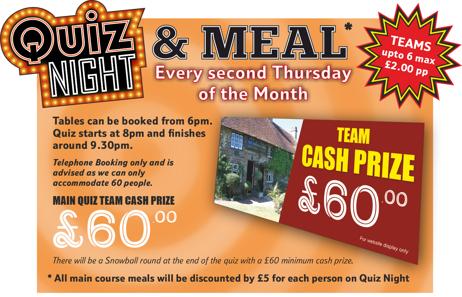 Quiz Night & Meal at The Cricketers, Berwick ~ Every Second Thursday of the Month ~ Team CASH Prize of £60.00. Click HERE to find out more.